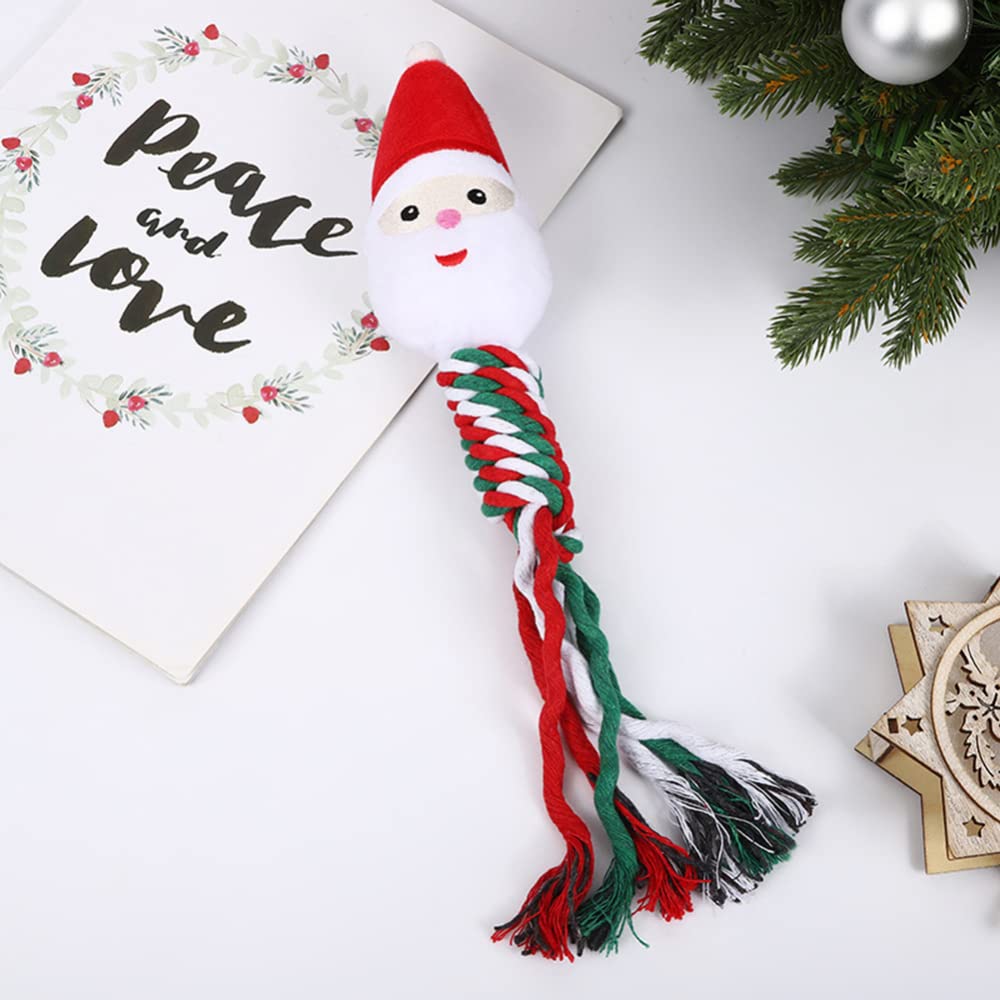 Garvee Pets Dog Interactive Molar Bite Toy Cute Cartoon Cotton Ropes Knot Chewing Toy Pet Christmas Supplies Santa 10 x 30cm