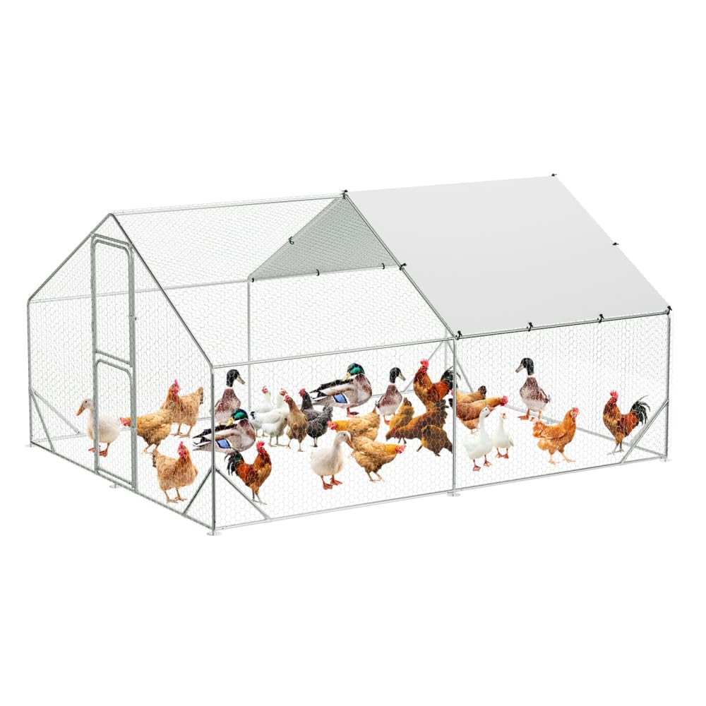 Garvee Large Metal Chicken Coop, Chicken Coop Run with Cover, Large Chicken Run with Double Door, Chicken Pen for Outdoor Farm Yard (13.1'L x 9.8'W x 6.6'H)