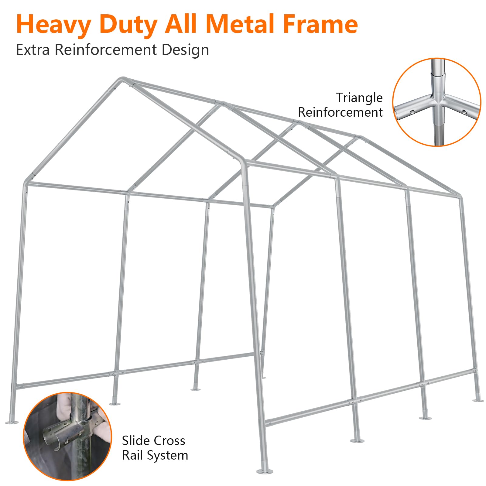 Garvee 8'x14' Portable Shed, Outdoor Storage Shelter with Metal Frame, Waterproof, Grey