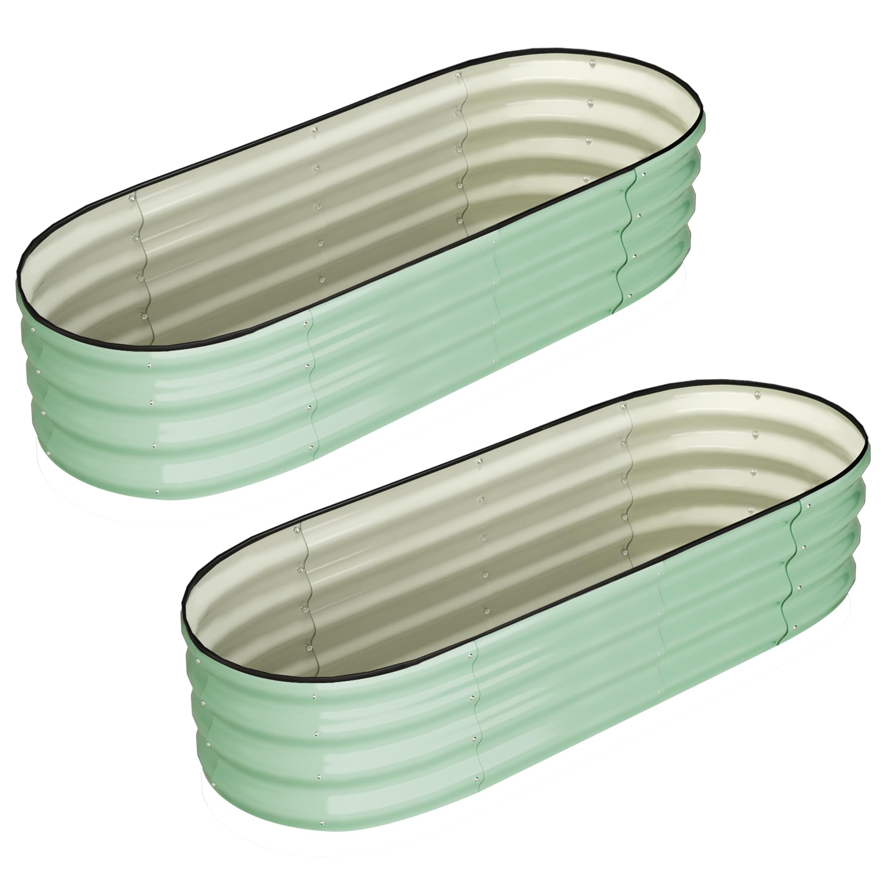 Garvee 2 Pcs 4.5' X 2' X 1' Galvanized Raised Garden Bed Outdoor,Planters for Outdoor Plants,Open-Ended Base Planter Raised Boxes,Oval Metal Planter Box for Vegetables, Flowers, Fruits,Rubber Edge, Green