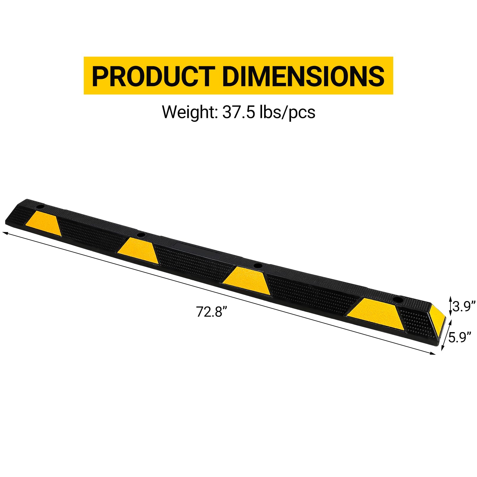 Garvee Car Parking Stopper 72 Inch Heavy Duty Rubber Wheel Stopper with Yellow Reflective Strips for Garage, Cars, Trucks, Trailers, Vans, 2 Pack