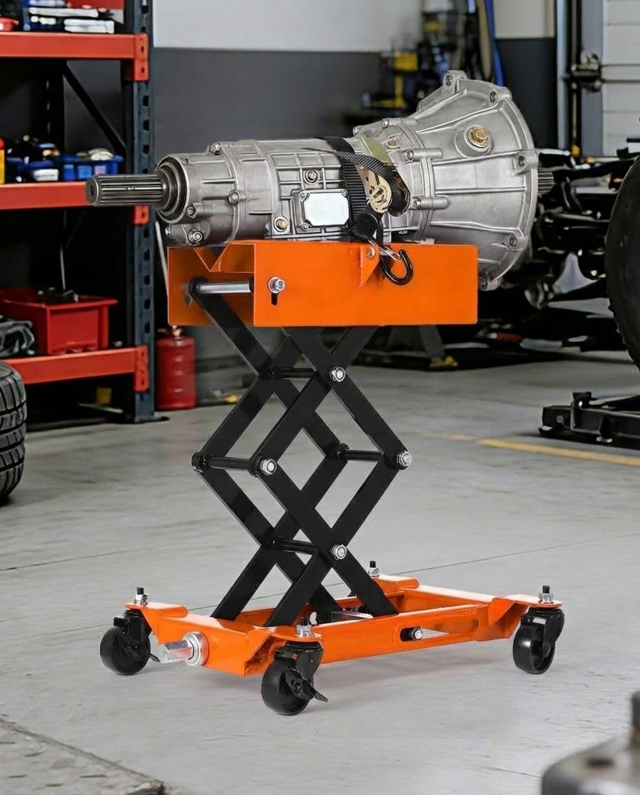Garvee 450 LBS Auto Repair Lifting Jack, Heavy-Duty Transmission Jack for Vehicle Maintenance, Adjustable 22.83in Height, Orange