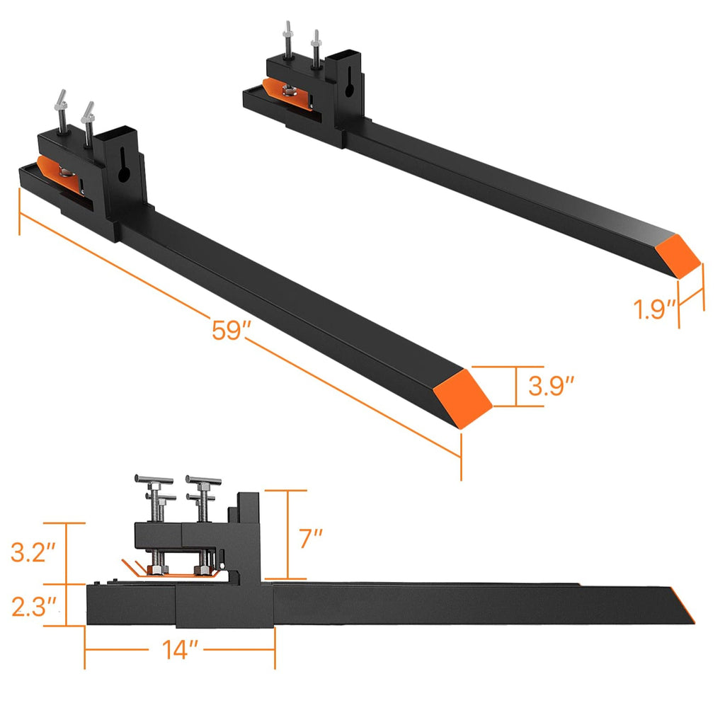 Garvee 60 Inch Clamp on Pallet Forks, 4000 Lbs Heavy Duty Pallet Forks for Tractor Bucket, Skid Steer,Black - without Stabilizer Bar