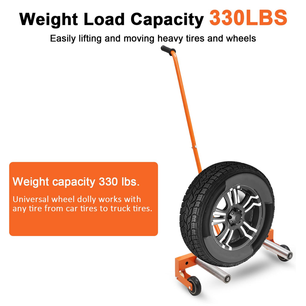 Garvee Tire Wheel Dolly, 330 LBS Adjustable Rolling Truck Tire Cart with 9.6in Rollers, 360° Rotation, Fits 6.5-24.5in Wide Tires for Workshop Garage, Orange
