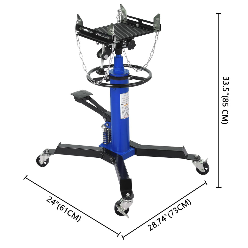 Garvee Transmission Jack, 1/2 Ton/1100 lbs Capacity 2 Stage Adjustable Hydraulic Telescopic Transmission Jack with Foot Pedal, 33.5"-69" High Lift and 360° Swivel Wheel, Garage/Shop Lift Hoist, Blue