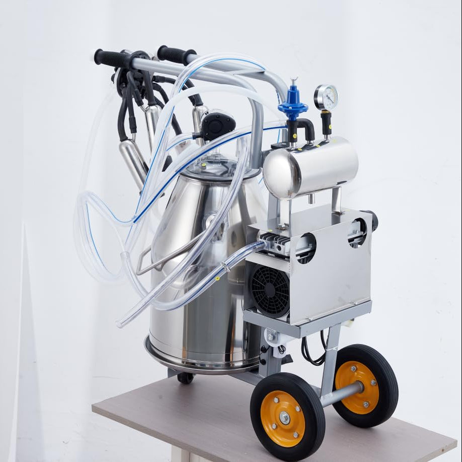 Garvee 6.6 Gal/25L Portable Cow Milking Machine, Electric Milking Machine with 304 Stainless Steel Bucket, Automatic Pulsation Vacuum Milker with Food-Grade Silicone Cups and Tubes, for Cows and Goats