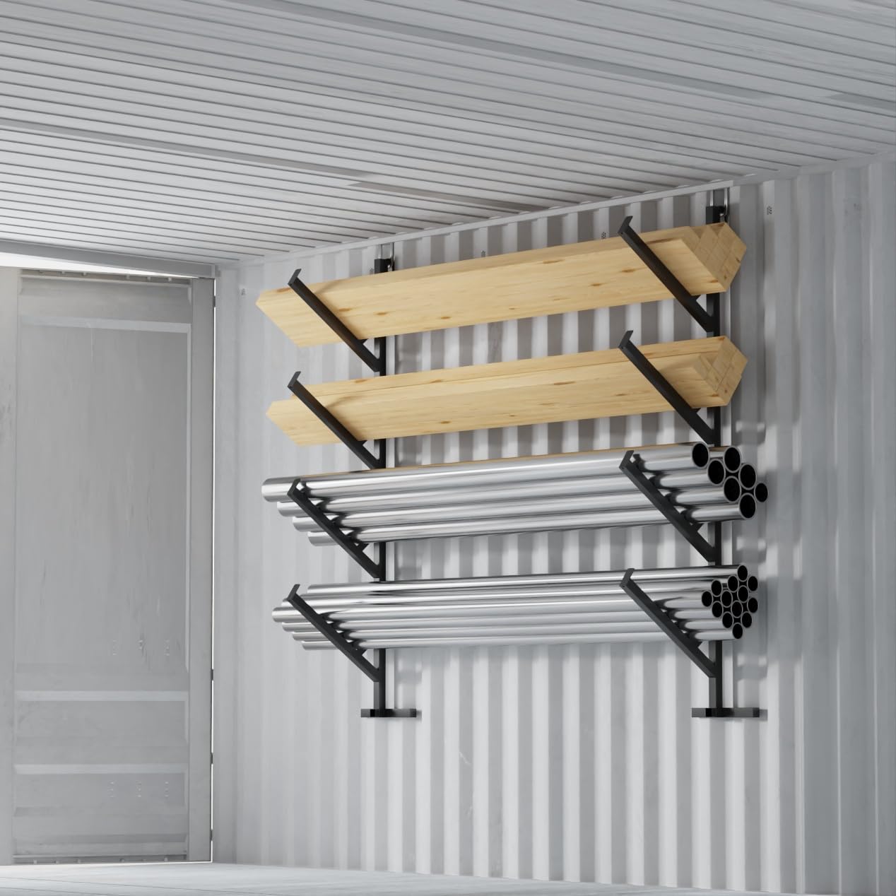 Garvee 4 Pack Shipping Container Pipe Rack, 4-Tier Heavy-Duty Container Shelving Brackets, No-Drill Installation, Vertical Storage, 400 LB Capacity, Black