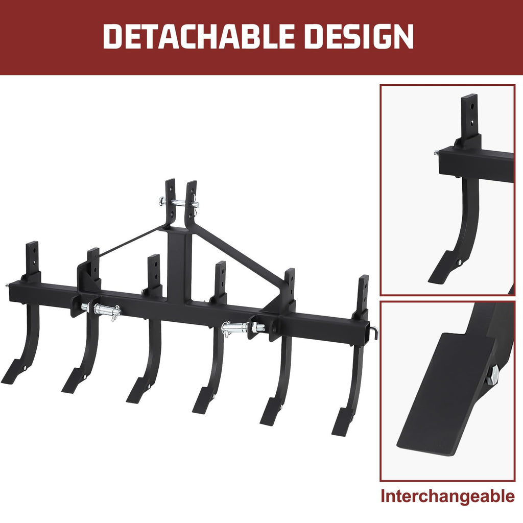 Garvee Plow Scarifier 46 Inch Width Detachable Cultivator with 6 Adjustable Scarifier Shank, 3 Point Scarifier for Easy Mounting