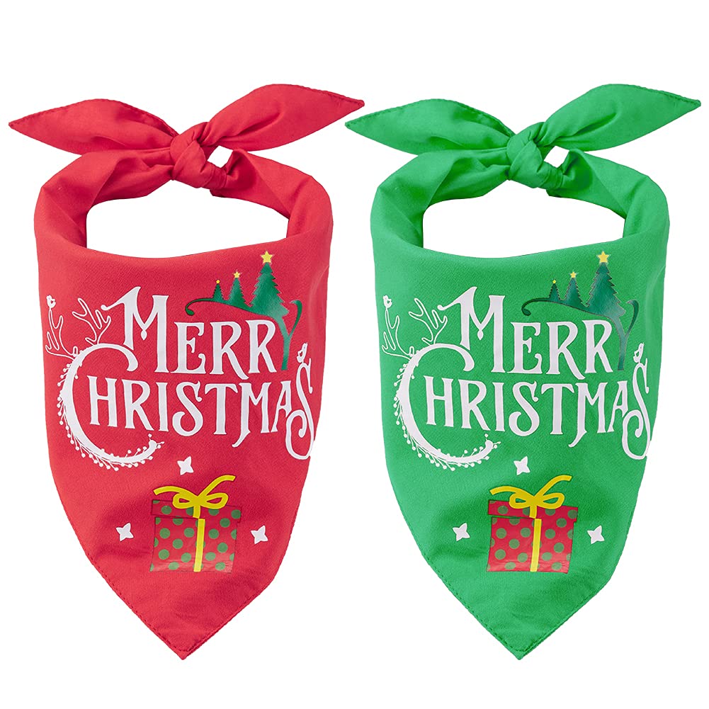 Garvee 2 Pack Dog Christmas Bandanas Double-Layer Dog Bandanas Pet Scarf Triangle Dog Bibs Costume Decoration Accessories for Small to Large Dogs Cats
