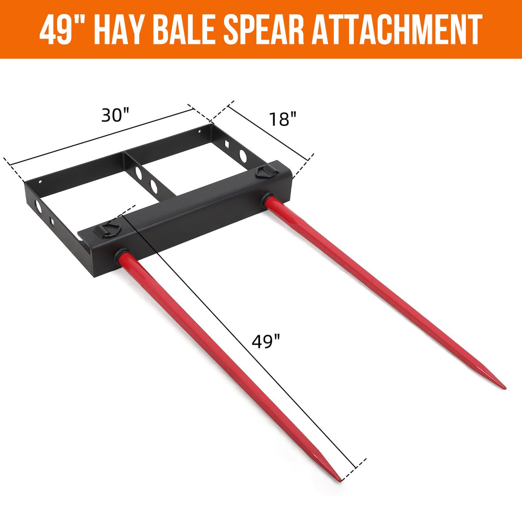 Garvee 49" Hay Spear, Double Spear Bale Spear 4000lbs Loading Capacity Hay Spear Attachment Skid Steer Loader Tractor Bucket Attachment Quick Attach for Bobcat Tractors