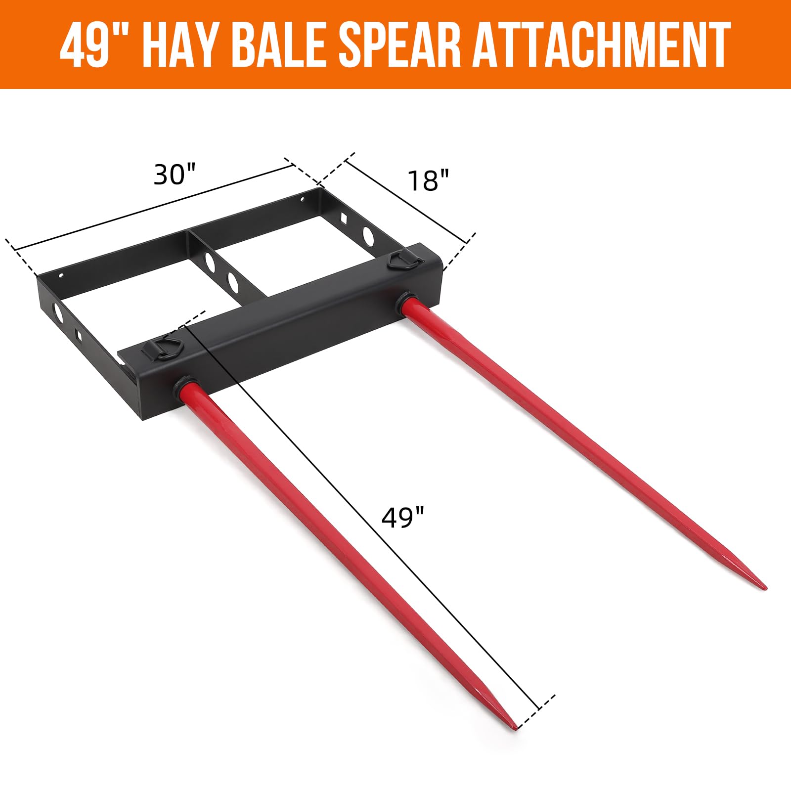 Garvee 49" Hay Spear, Double Spear Bale Spear 4000lbs Loading Capacity Hay Spear Attachment Skid Steer Loader Tractor Bucket Attachment Quick Attach for Bobcat Tractors