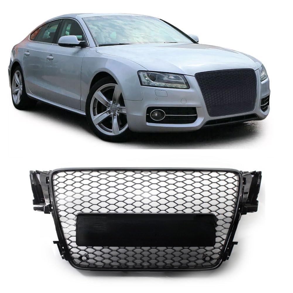 Garvee Central Honeycomb Grille Set for Audi A5 S5 Coupé 2009-2012 ABS Material Glossy Black Lower Grille Fog Light Frames Direct Replacement