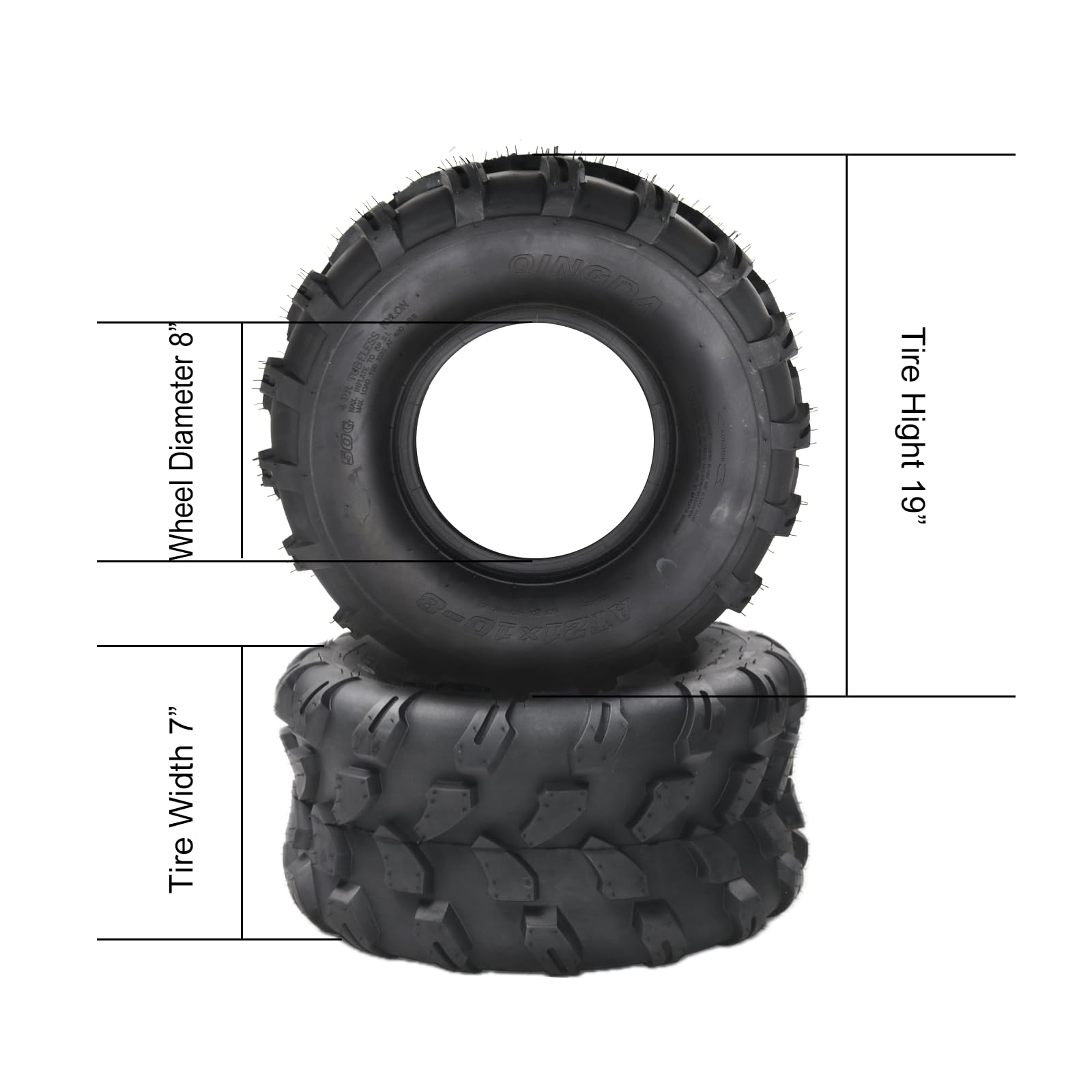 Garvee Set of 4 ATV/UTV All-Terrain Tires 19X7-8 Front & 19X9.5-8 Rear 4-Ply Tubeless Black