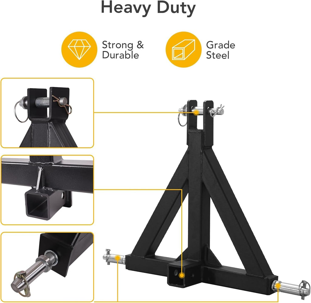 Garvee 3 Point Trailer Hitch With 2" Receiver - Category 1 Tractor Tow Drawbar Pull Hitch Adapter For Kubota John Deere BX LM25H WLM Tractor NorTrac Yanmar Massey Ferguson