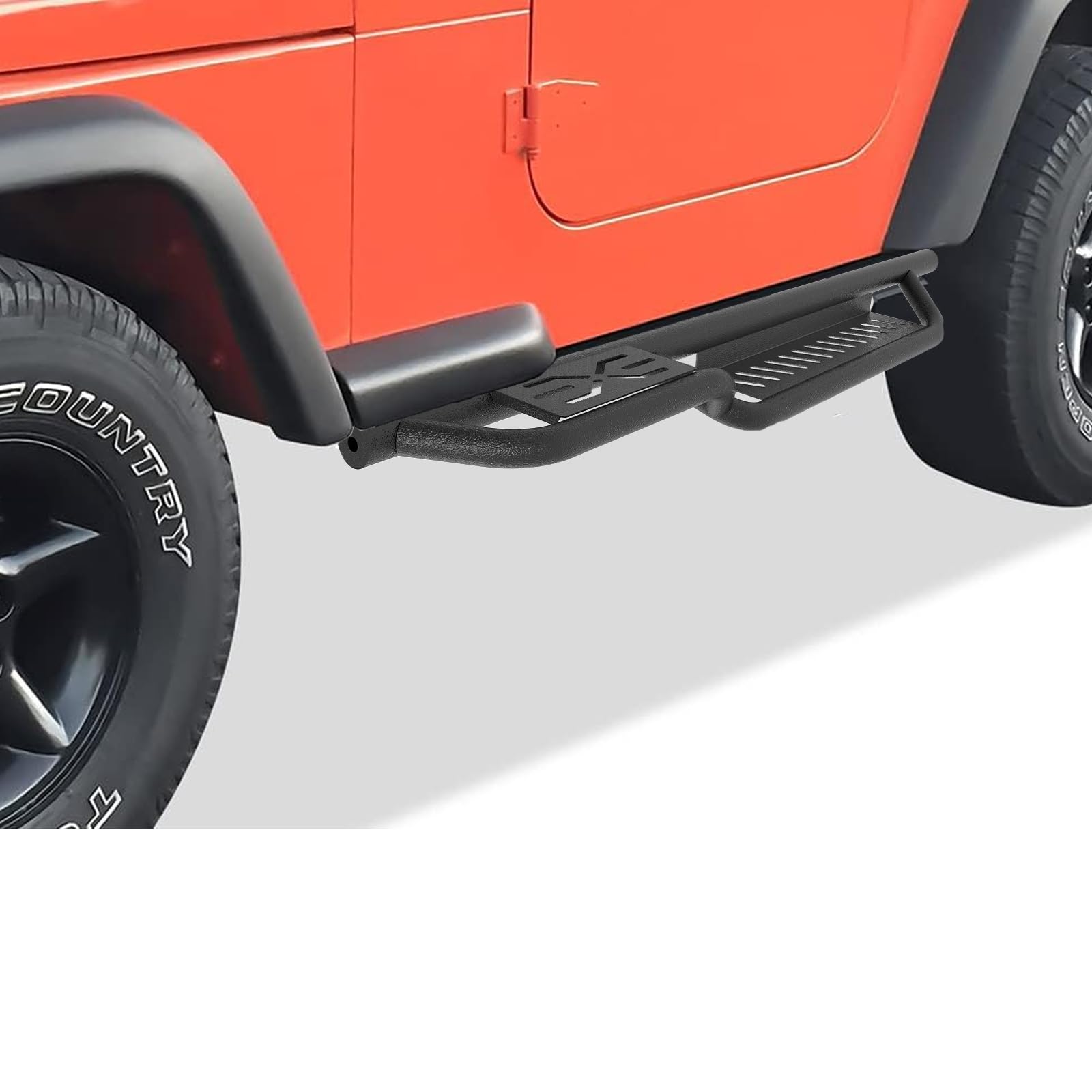 Garvee Running Boards with Two-Stair Design - All-Steel Bolt-On Side Steps, Compatible with 1997-2006 Jeep Wrangler TJ 2-Door, Black Powder-Coated Nerf Bars