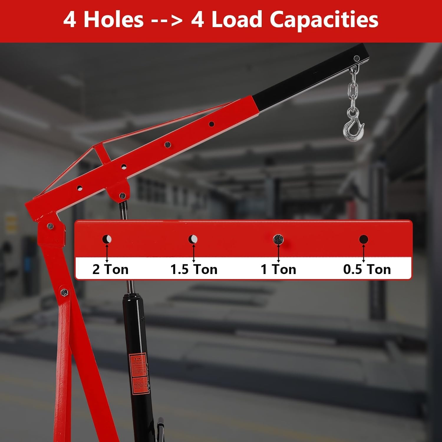 Garvee 2 Ton Engine Hoist Hydraulic Foldable Crane Mobile Cherry Picker for Garage Workshops Auto Repair, 4400 LB, Red