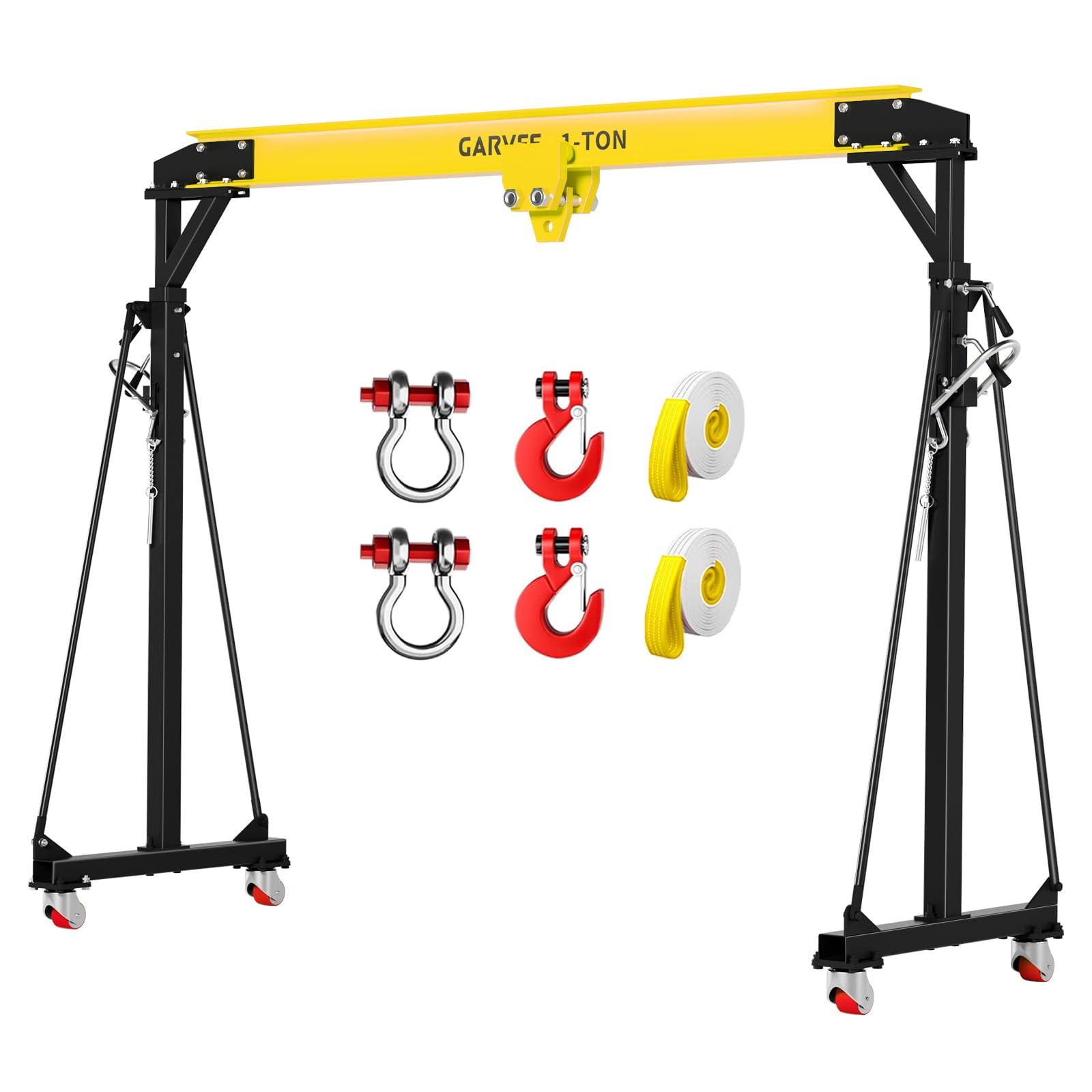 Garvee Adjustable Gantry Crane 1 Ton Capacity Portable Shop Lift Hoist, Adjustable Height 97"-141", Steel, Industrial Use