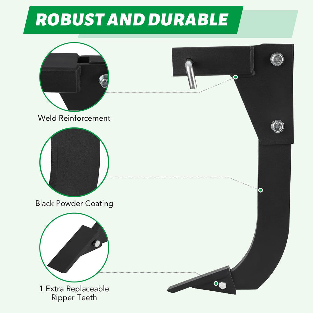Garvee Hitch Mounted Ripper, 18'' Shank Middle Buster Plow for ATV/UTV Tractor with 2" Receiver, Hitch Lawn Ripper Easy One-Pin Mounting, Heavy Duty Trencher Subsoiler