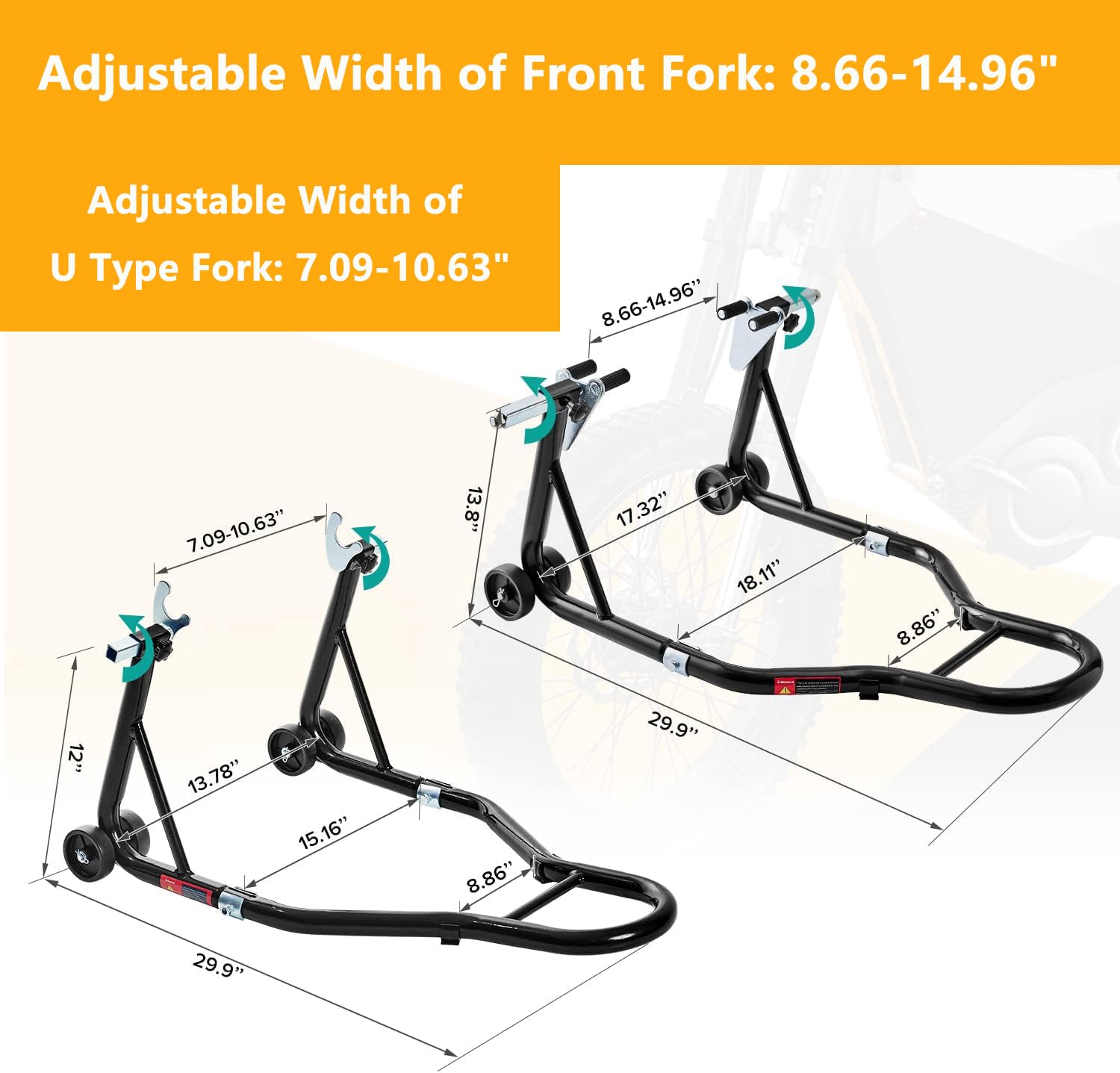 Garvee Motorcycle Stand, 850 lbs Capacity Adjustable Universal Rear Lift with Fork Heads for Sport & Dirt Bikes, Black