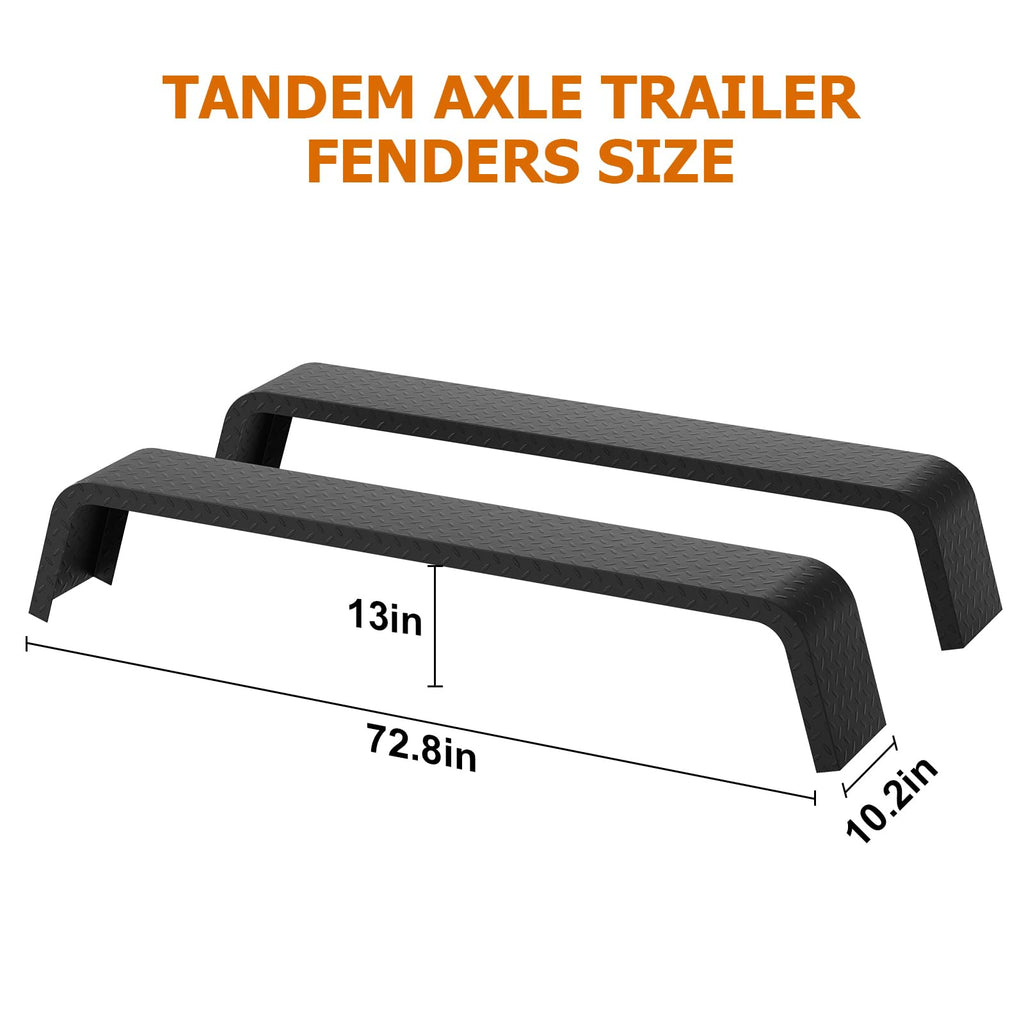 Garvee 2-Pack Heavy-Duty 14-Gauge Steel Tandem Axle Trailer Fenders - 72-7/8" x 10-1/4" x 13", Bolt-On/Weldable, Fits 13"-15" Tires for Car Haulers, Utility & Cargo Trailers, Assembly required