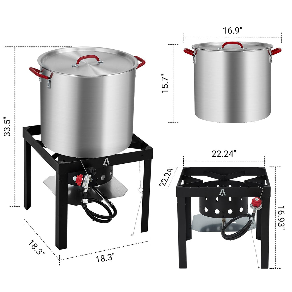 Garvee 100Qt Seafood Boil Pot With Strainer Basket Outdoor Cooking Kit 110000 BTU Aluminum Propane Stove Burner