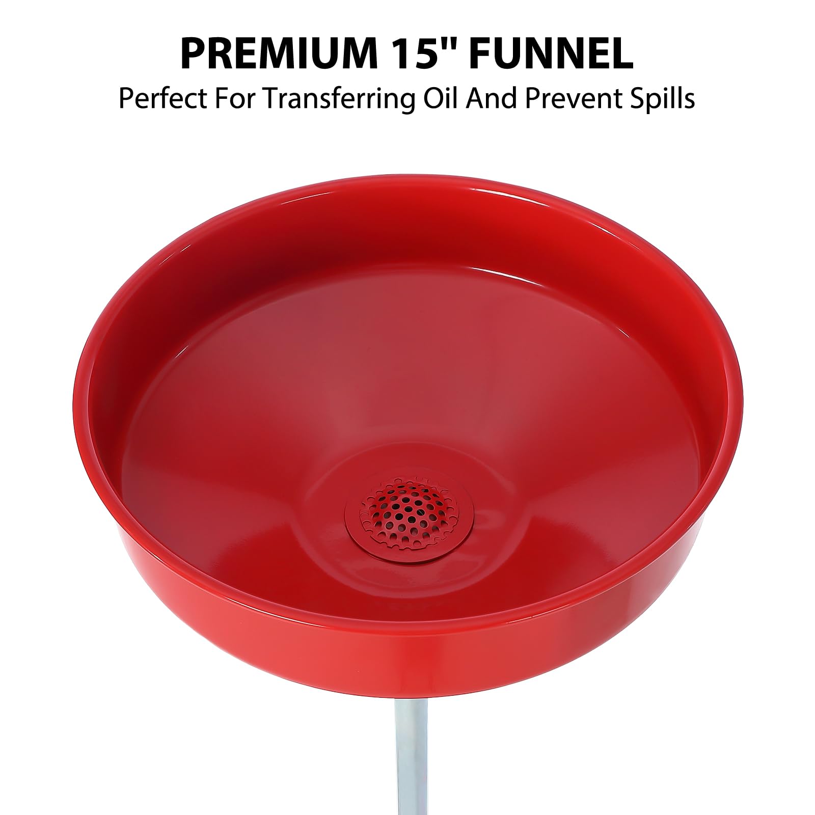 Garvee 8 Gallon Waste Oil Drain Tank, Portable Oil Drain Container, Air Operated Drainer, Fluid Fuel Transfer Drainage, Adjustable Funnel Height with Wheel &15'' Premium Bowl and a Toolbox, Red