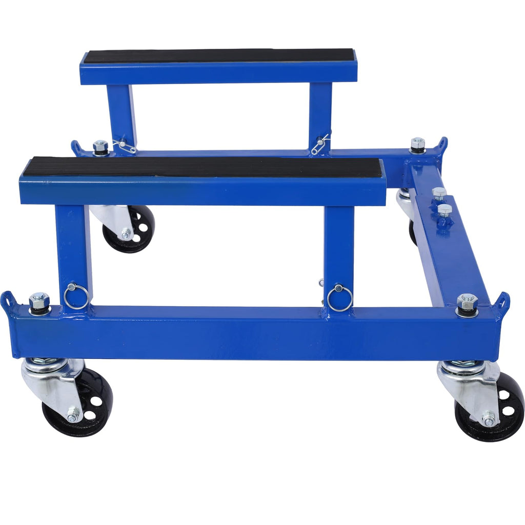 Garvee Motorcycle Engine Cradle Dolly - 1500 lbs Heavy-Duty Design with Rubber Pads, 360-Degree Swivel Wheels, Adjustable Width and Height for Four-Wheelers, Blue
