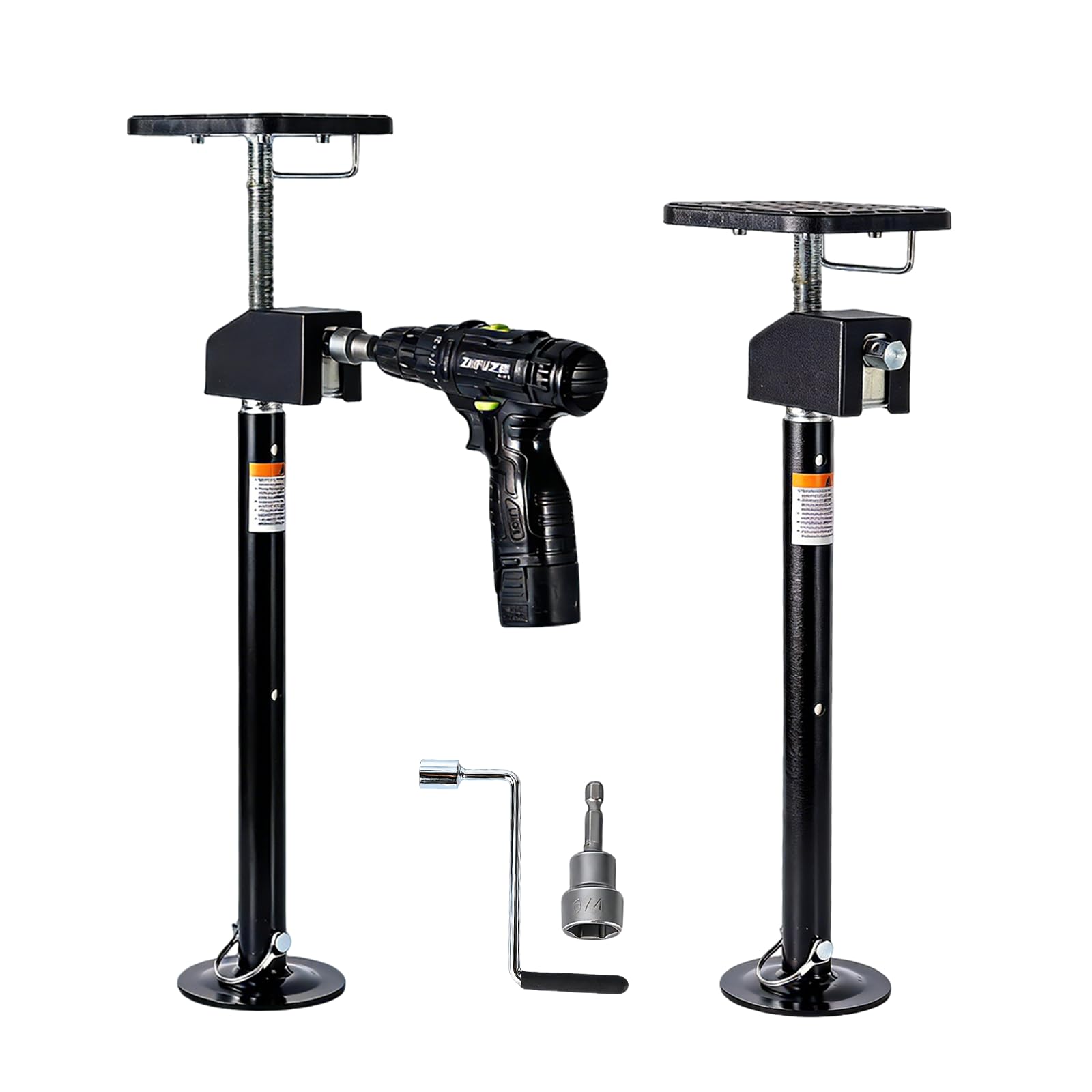 Garvee 2 Pack RV Slide Out Supports Jack with Flat Top Block, 21"-49" Adjustable, Heavy-Duty 10,000lbs, Drill & Hand Crank Compatible for Campers & RVs