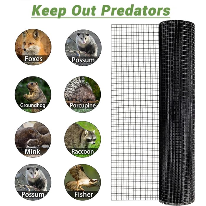 Garvee Hardware Cloth 23 Gauge Vinyl Coated and Galvanized Alloy Steel Wire Mesh Roll, 1:2inch Chicken Wire Fencing Mesh, Wire Fence Roll for Garden Pet/Poultry Enclosures Protection - 23 Gauge 24inchx100ft
