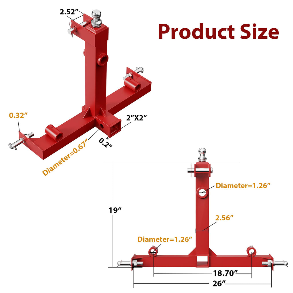 Garvee 3 Point Trailer Hitch with 2" Receiver, 3000 lbs Capacity Tow Hitch with Trailer Gooseneck Ball for Category 1 Tractor