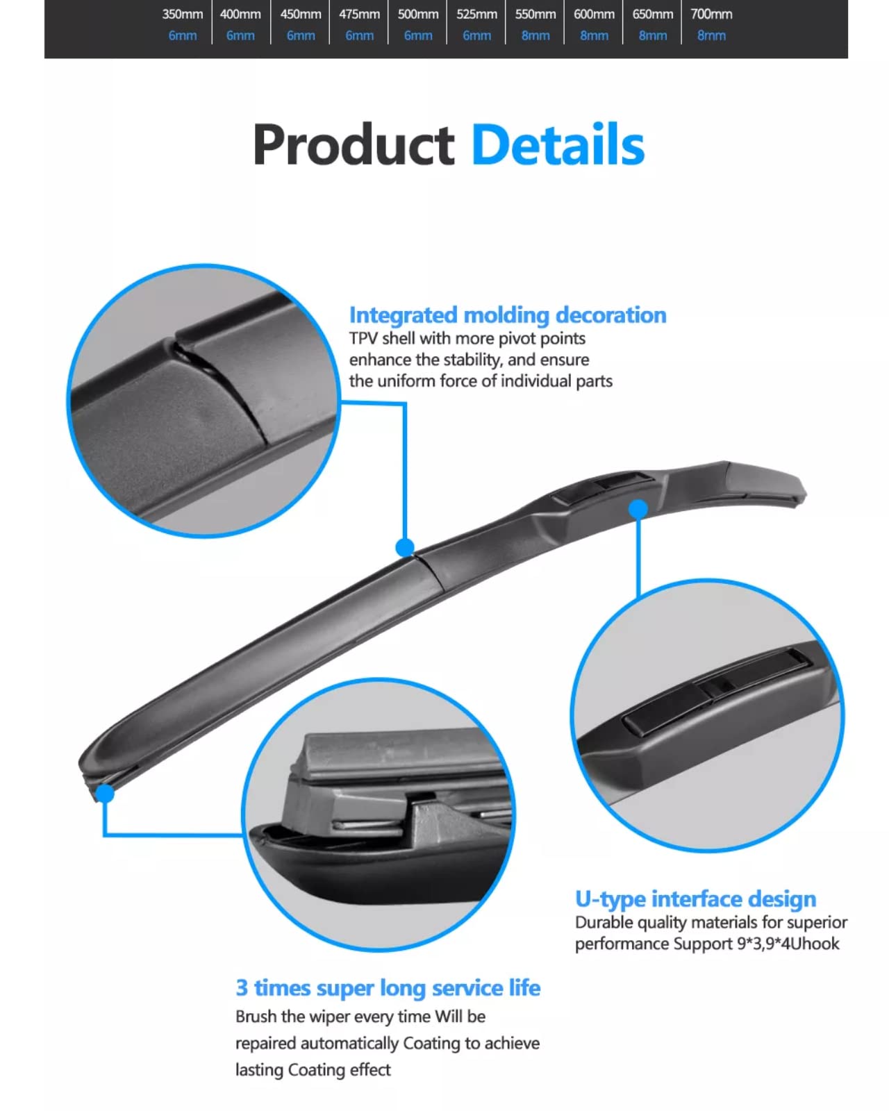 Garvee 24" + 18" Wiper Blades,Premium All-Seasons Durable Stable And Quiet OEM Quality J&U hook Front Windshield Wipers (2 Pack)