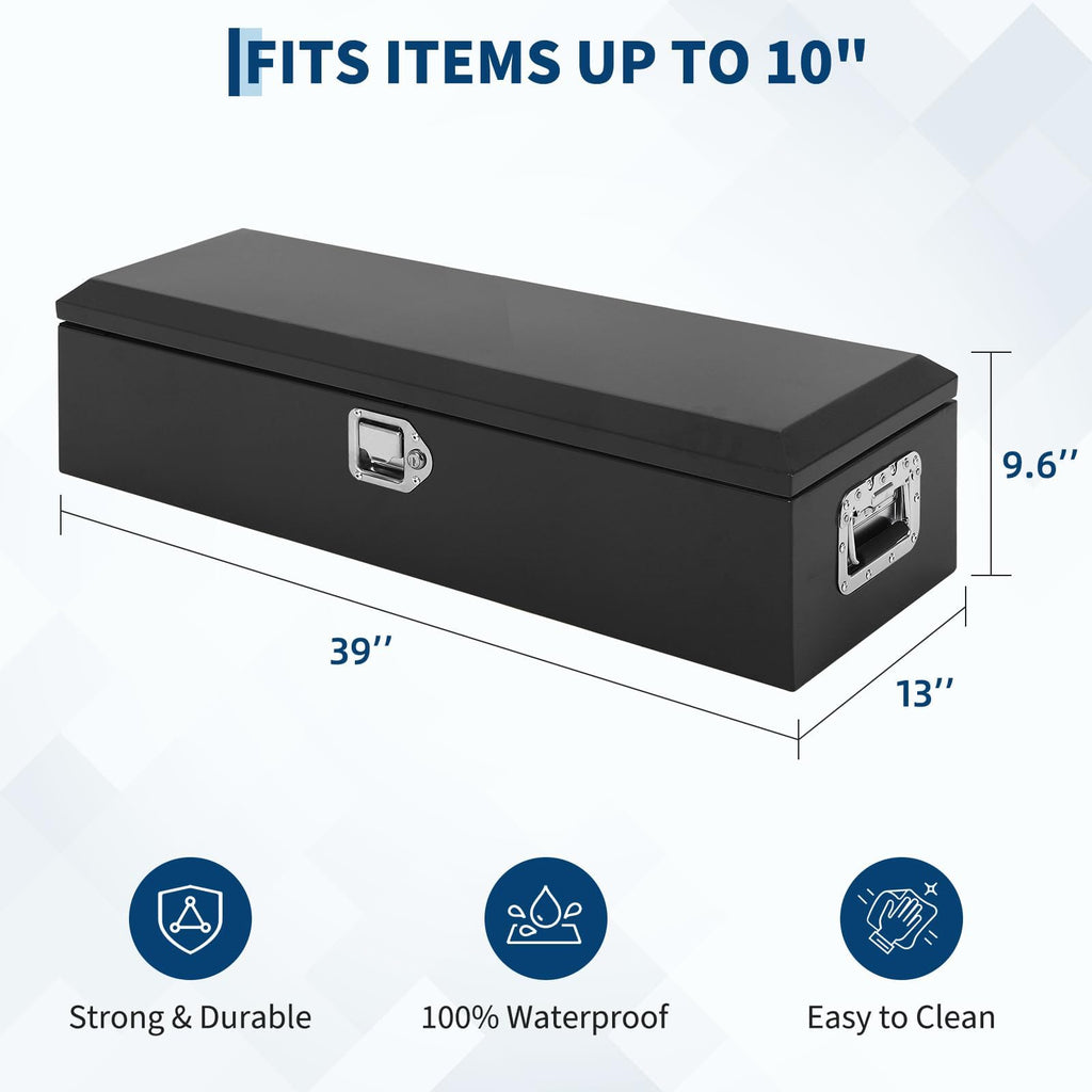 Garvee 39"X13"X10" Heavy-Duty Truck Tool Box with Dual Hydraulic Lids, Weatherproof Steel Storage for Pickup Truck Bed, Garage, Workshop, RV & Trailer, Durable Black