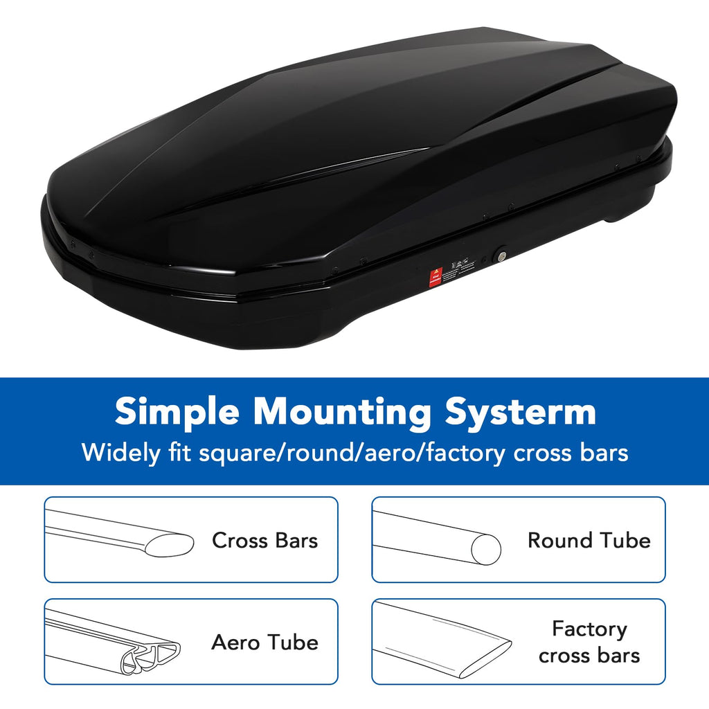 Garvee 55 Inch Rooftop Cargo Box Carrier, Hard Shell Roof Rack, 12.4 Cubic Ft, Waterproof, Dual Side Opening, Black