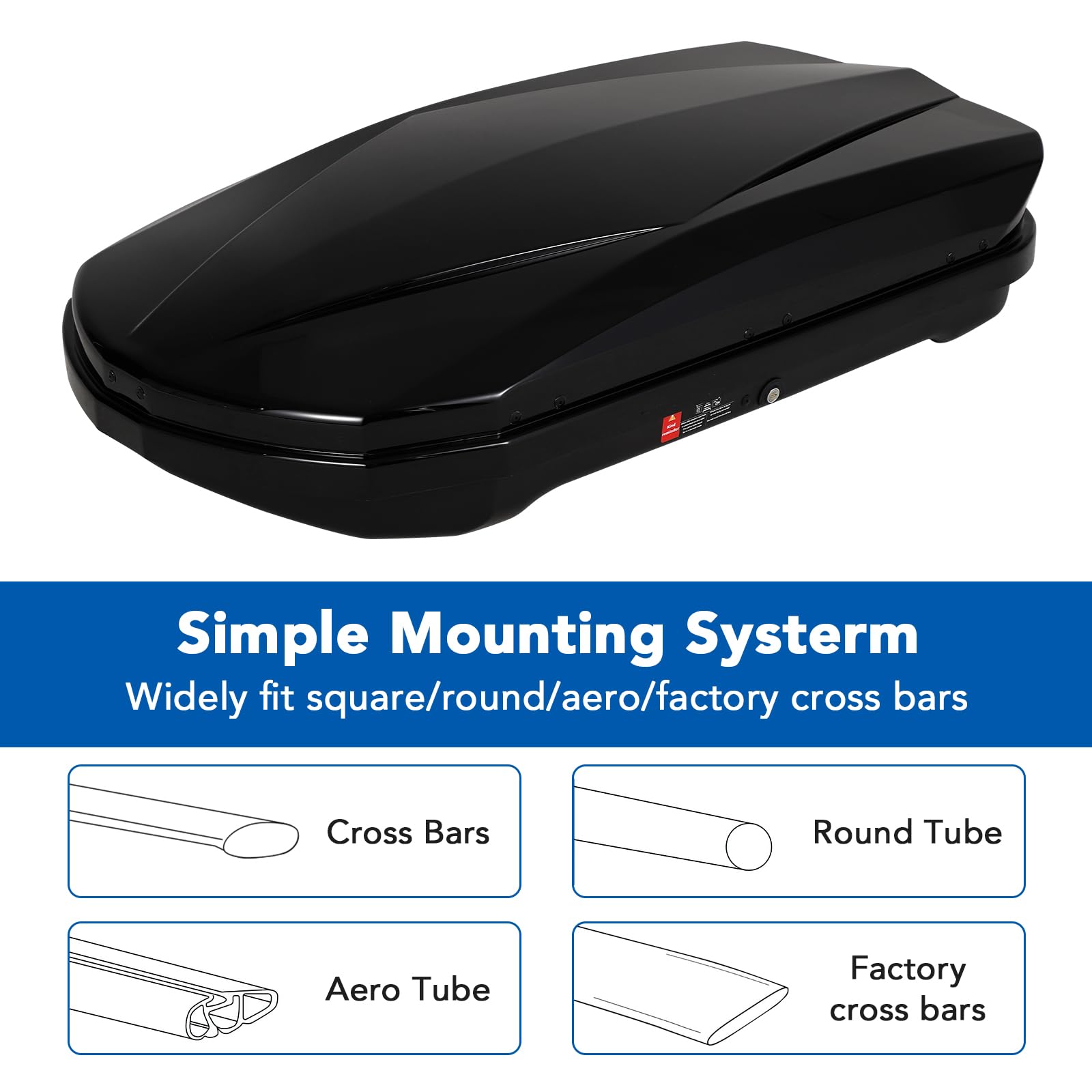 Garvee 55 Inch Rooftop Cargo Box Carrier, Hard Shell Roof Rack, 12.4 Cubic Ft, Waterproof, Dual Side Opening, Black