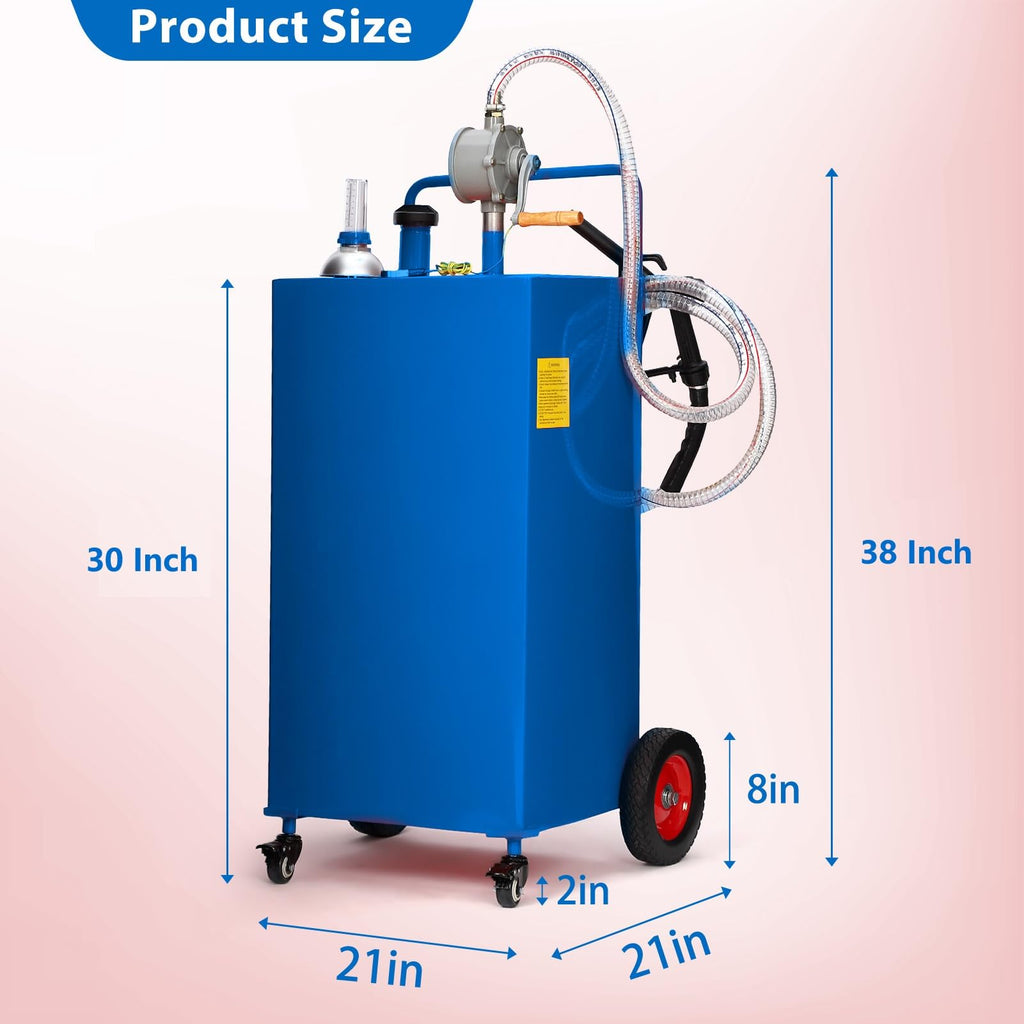 Garvee 30 Gallon Fuel Caddy with Manual Transfer Pump Heavy-Duty Stainless Steel 4-Wheel Mobile Design for Gasoline & Diesel
