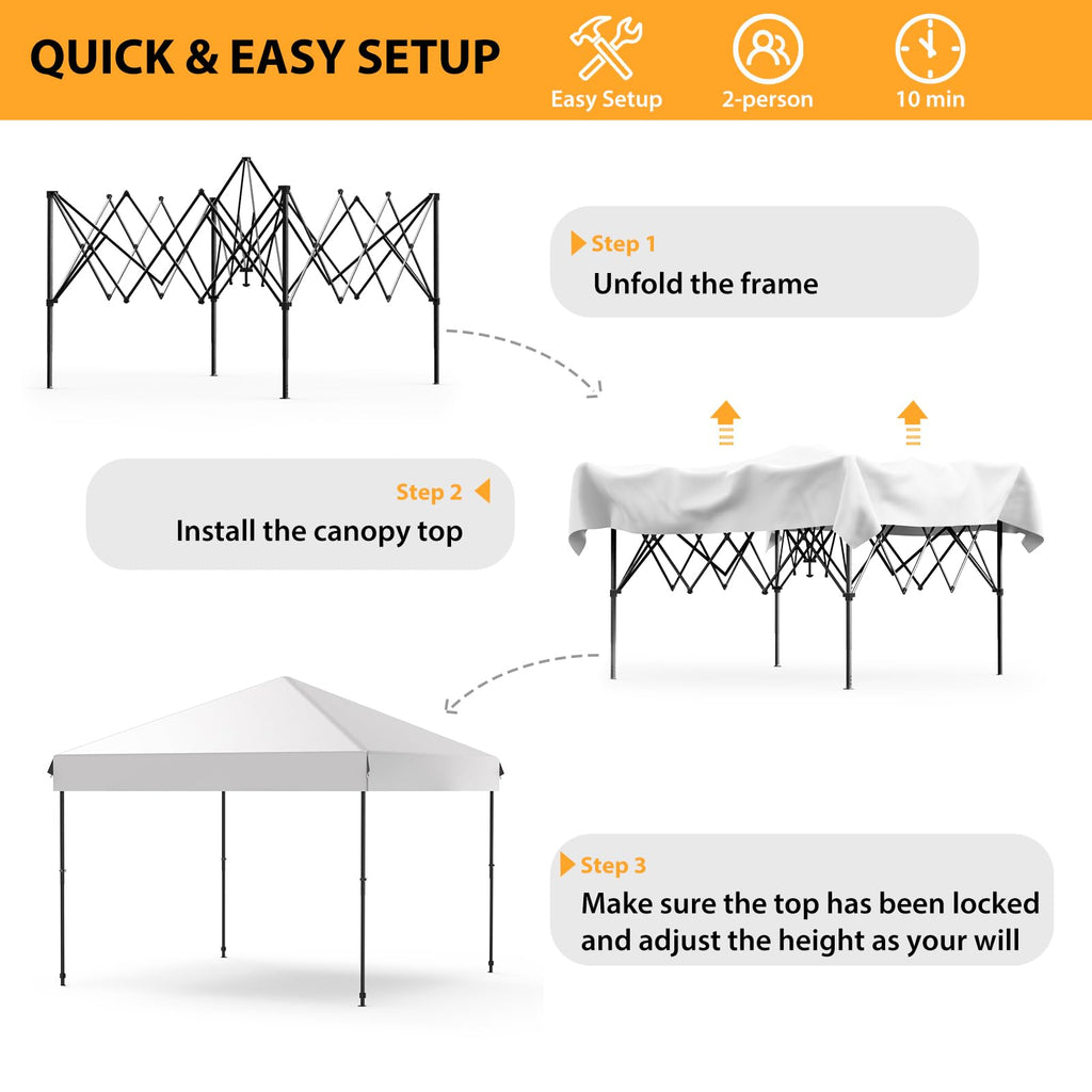 Garvee 10'x10' Pop-Up Canopy Tent - Waterproof Portable Sun Shelter with Roller Bag, Sandbags & Stakes for Picnic, Camping & Outdoor Events, Grey