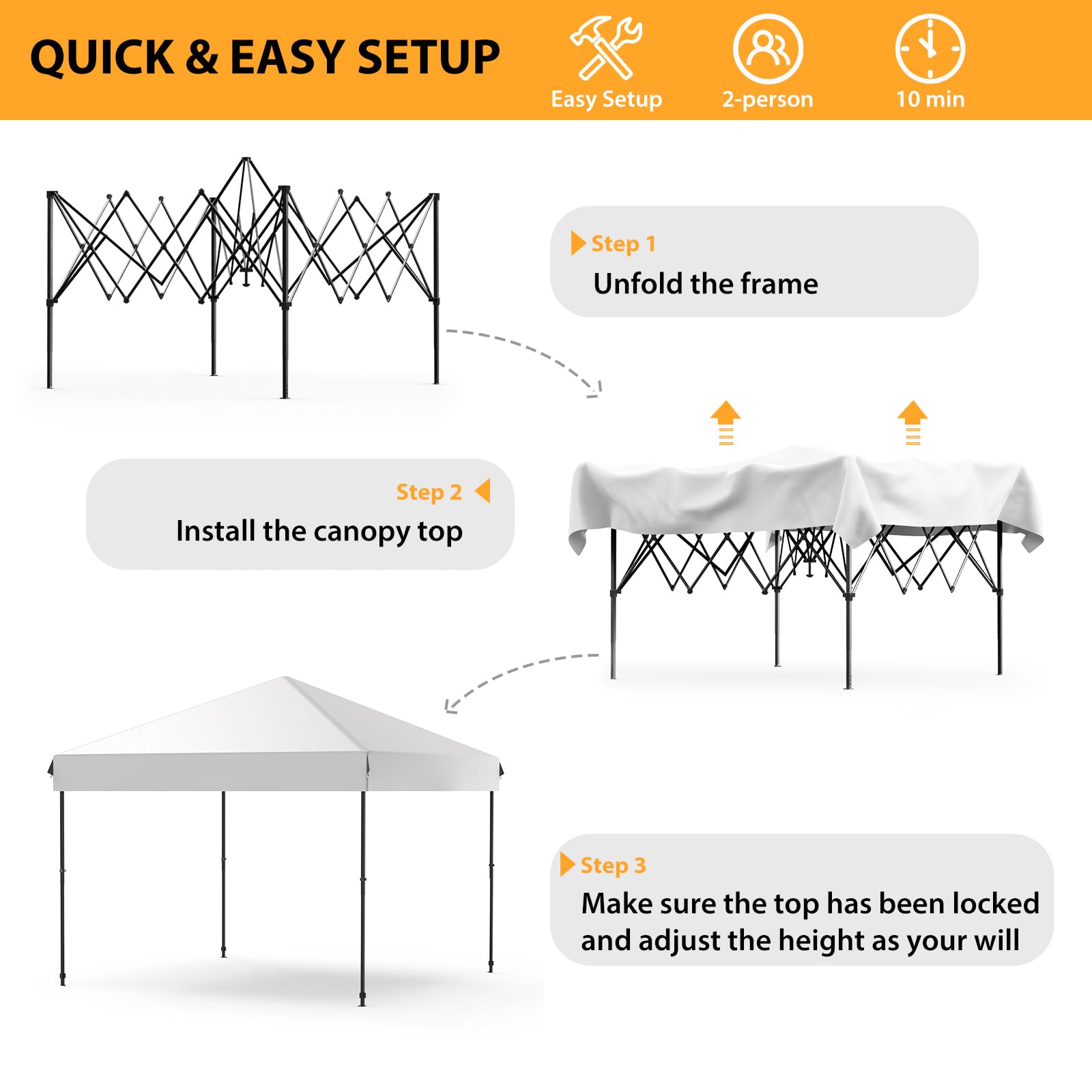 Garvee 10'x10' Pop-Up Canopy Tent - Waterproof Portable Sun Shelter with Roller Bag, Sandbags & Stakes for Picnic, Camping & Outdoor Events, Grey