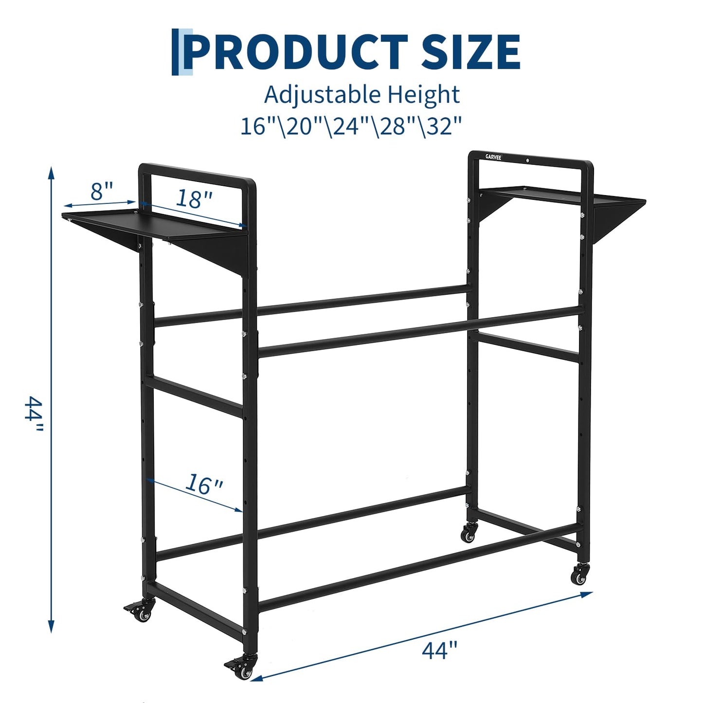 Garvee Tire Storage Rack Adjustable Rolling with Anti-Dust Cover for Garage Organization, 44" x 16" x 44", Black, 4 Swivel Casters & 2 Shelves