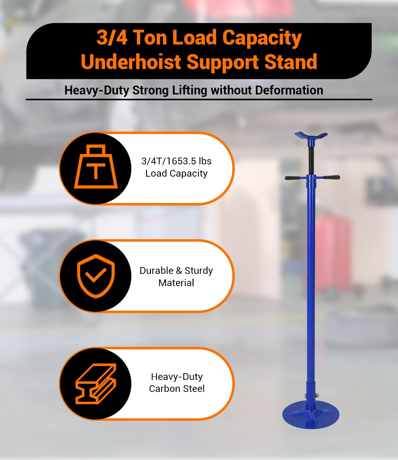 Garvee 3/4 Ton Underhoist Support Stand - 1655 lbs Capacity Jack Stand with 52" to 76" Lifting Range and 12" Diameter Base for Vehicle Lifting and Support, Blue