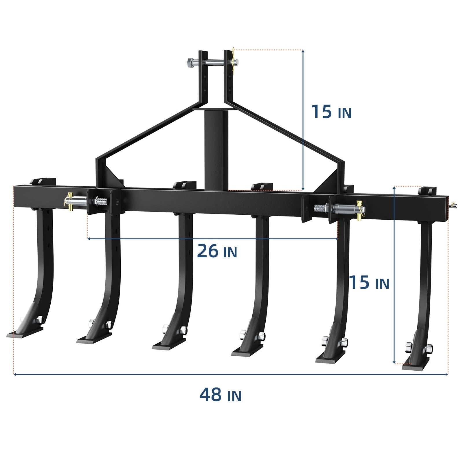 Garvee Plow Scarifier Implement, Removable Tractor Cultivator with 6 Scarifier Shanks, 48 Inches, 3 Point Tiller for CAT-0 & CAT-1 ATV/UTV