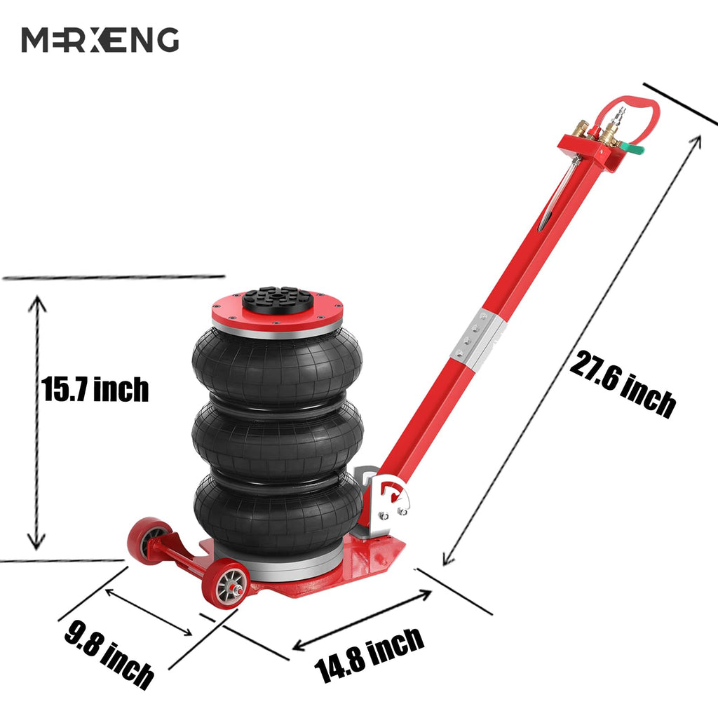 Garvee Portable Pneumatic Jack 3T/6600lbs Triple Bag Air Jack Fast Lifting Pneumatic Car Repair with Long Hand, Lifting Height Up to 15.75 Inch（Red）