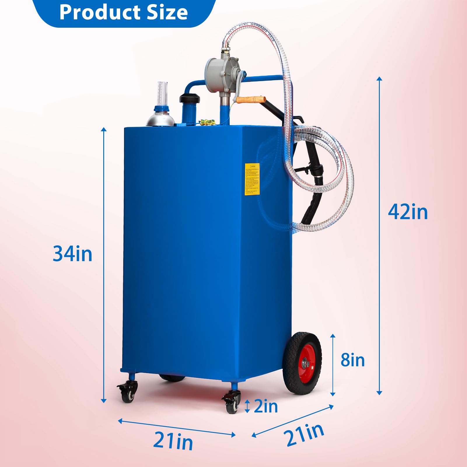 Garvee 35 Gallon Fuel Caddy with Manual Transfer Pump, Heavy-Duty Stainless Steel, 4-Wheel Mobile Design for Gasoline & Diesel, Portable, Durable, Blue