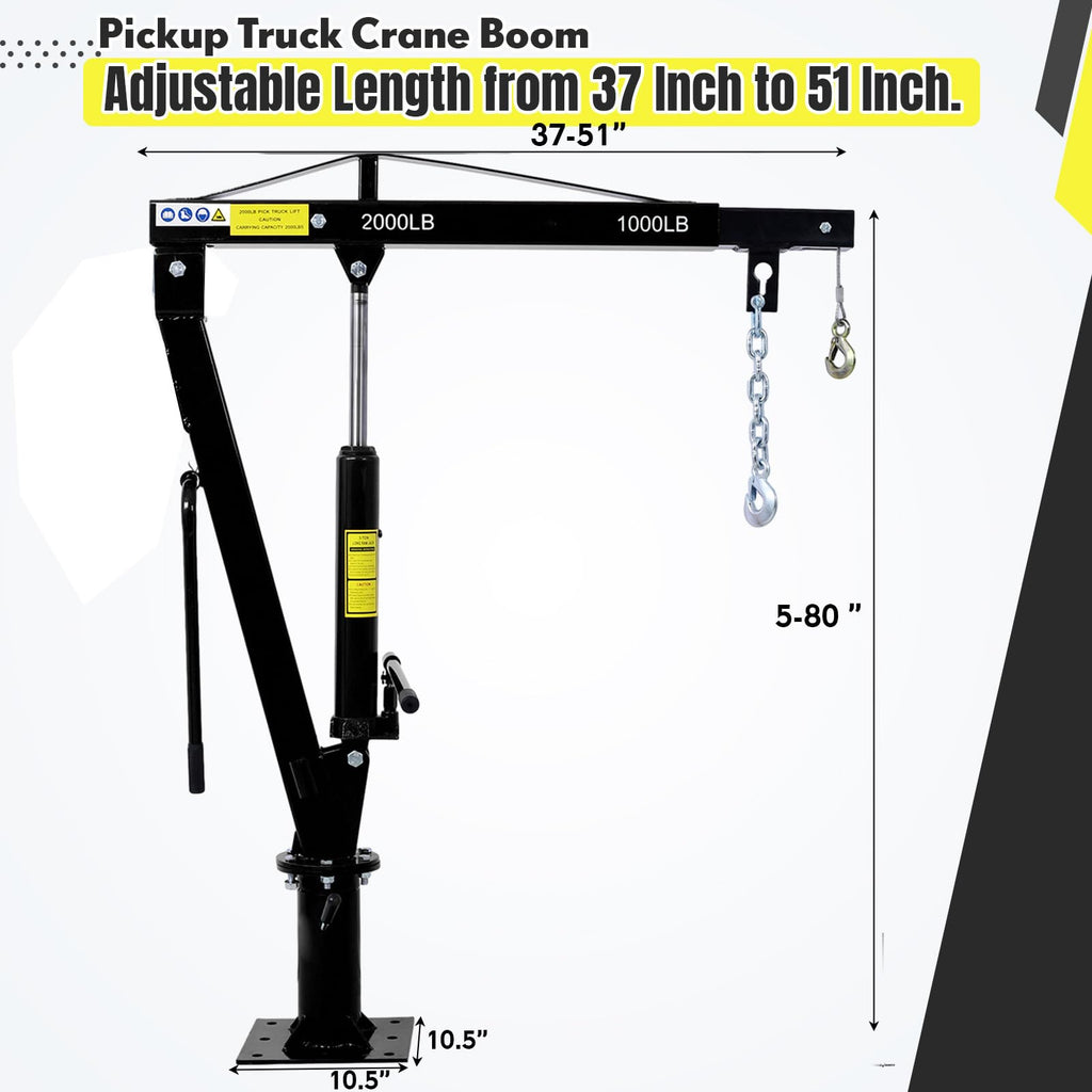 Garvee Hydraulic Pickup Truck Crane - 2000 lbs Capacity Folding Truck-Mounted Bed Crane, Steel Jib Crane Hoist with 360° Swivel for Lifting Goods in Construction and Factories