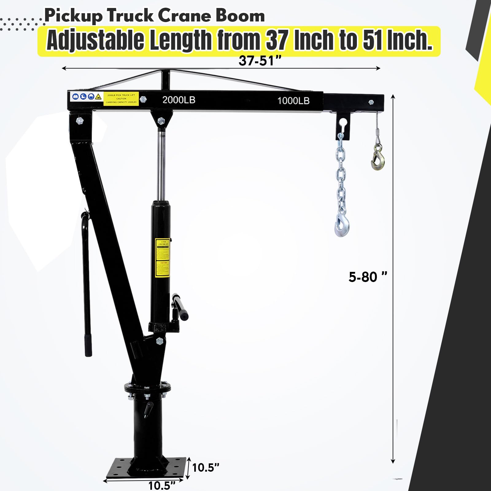 Garvee Hydraulic Pickup Truck Crane - 2000 lbs Capacity Folding Truck-Mounted Bed Crane, Steel Jib Crane Hoist with 360° Swivel for Lifting Goods in Construction and Factories