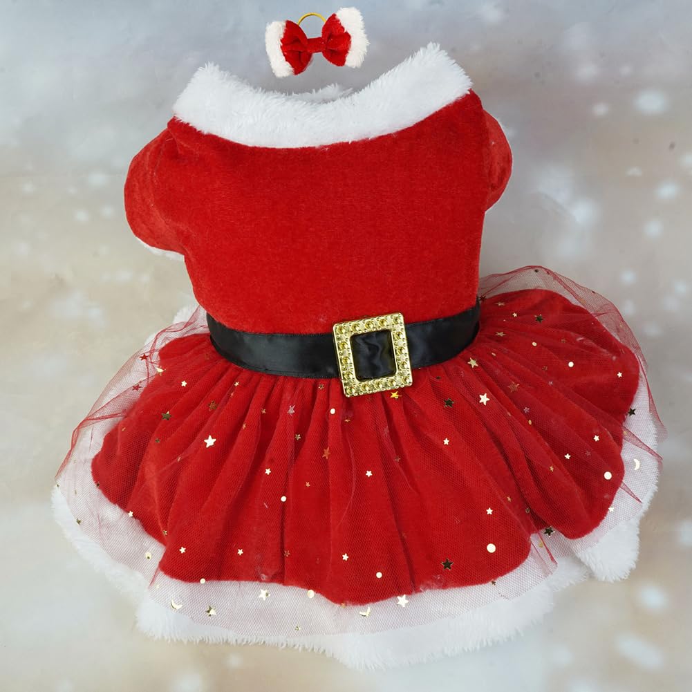 Garvee Pet Christmas Dress 3 Pet Clothes Cosplay Outfit Party Supplies for Small Medium Large Dogs Christmas Red Mesh Belt Skirt L