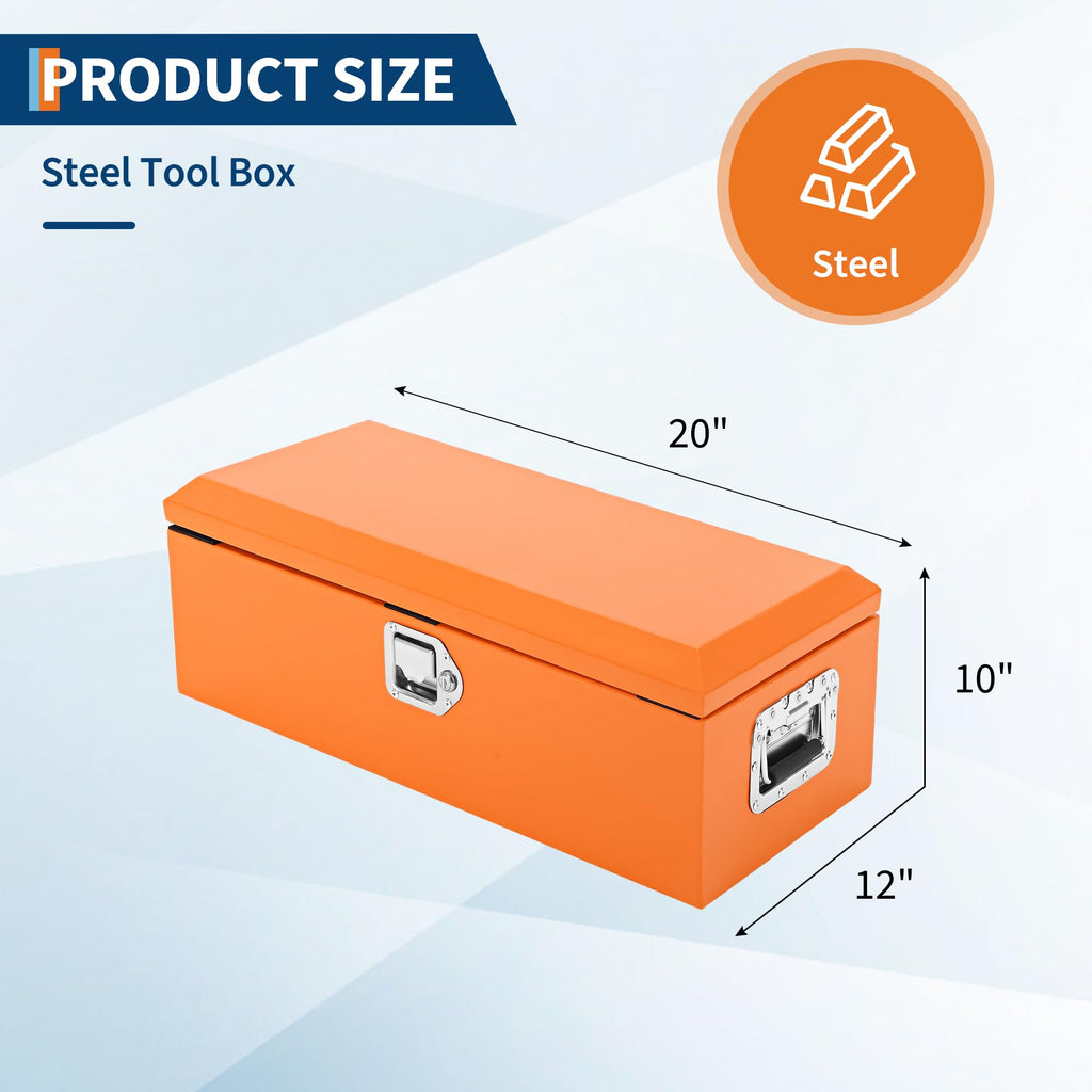 Garvee 20 Inch Steel Truck Bed Tool Box - Diamond Plate Design with Side Handles and Locking Keys, Compact and Durable Storage for Pickup Trucks, RVs, and Trailers, Orange