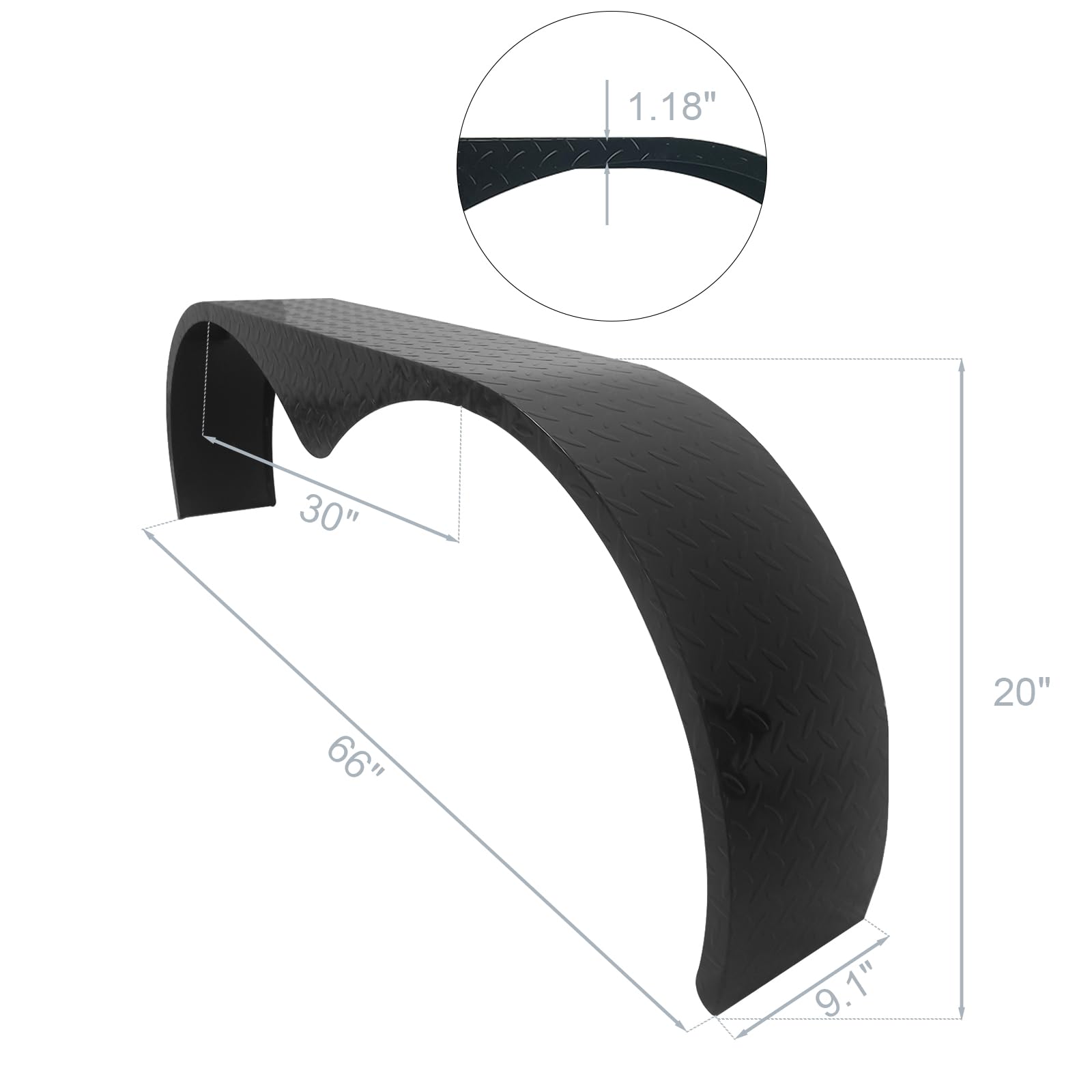 Garvee 2Pcs Trailer Fenders, 66" x 9.1" x 20" Tandem Round Trailer Fenders, Heavy Duty Steel Double Axle Trailer Fenders Compatible with 13-15 Inch Wheels, Black