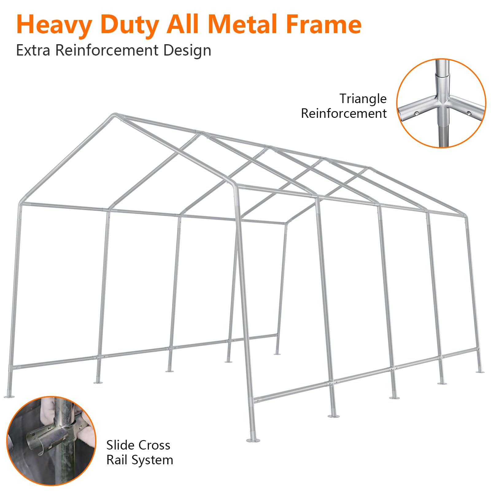 Garvee 10' X 20' Heavy Duty Carport - Powder-Coated Steel Frame, All-Weather Waterproof & UV-Resistant w/Roll-Up Doors for Cars/Boats, Grey