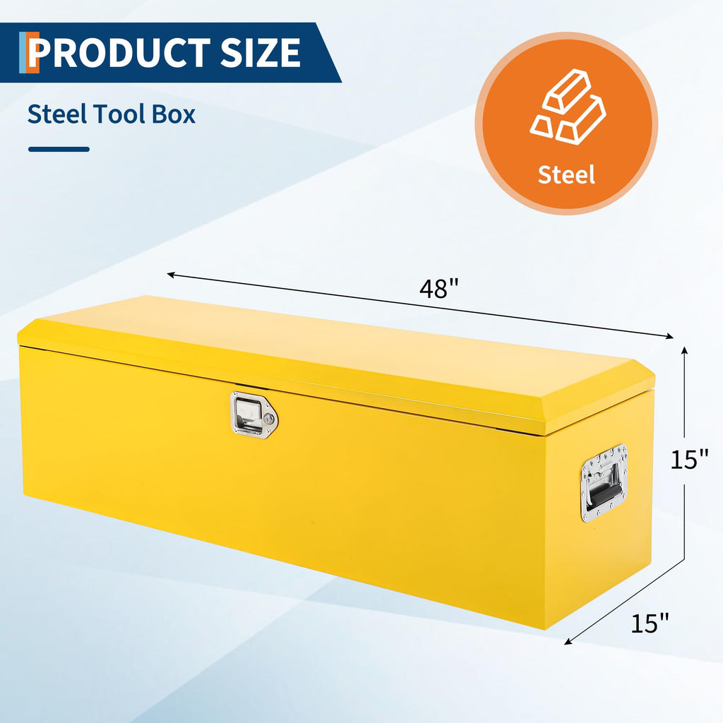 Garvee 48 Inch Steel Truck Bed Tool Box - Diamond Plate Design with Side Handles and Locking Keys, Compact Storage for Pickup Trucks, RVs, and Trailers, Yellow