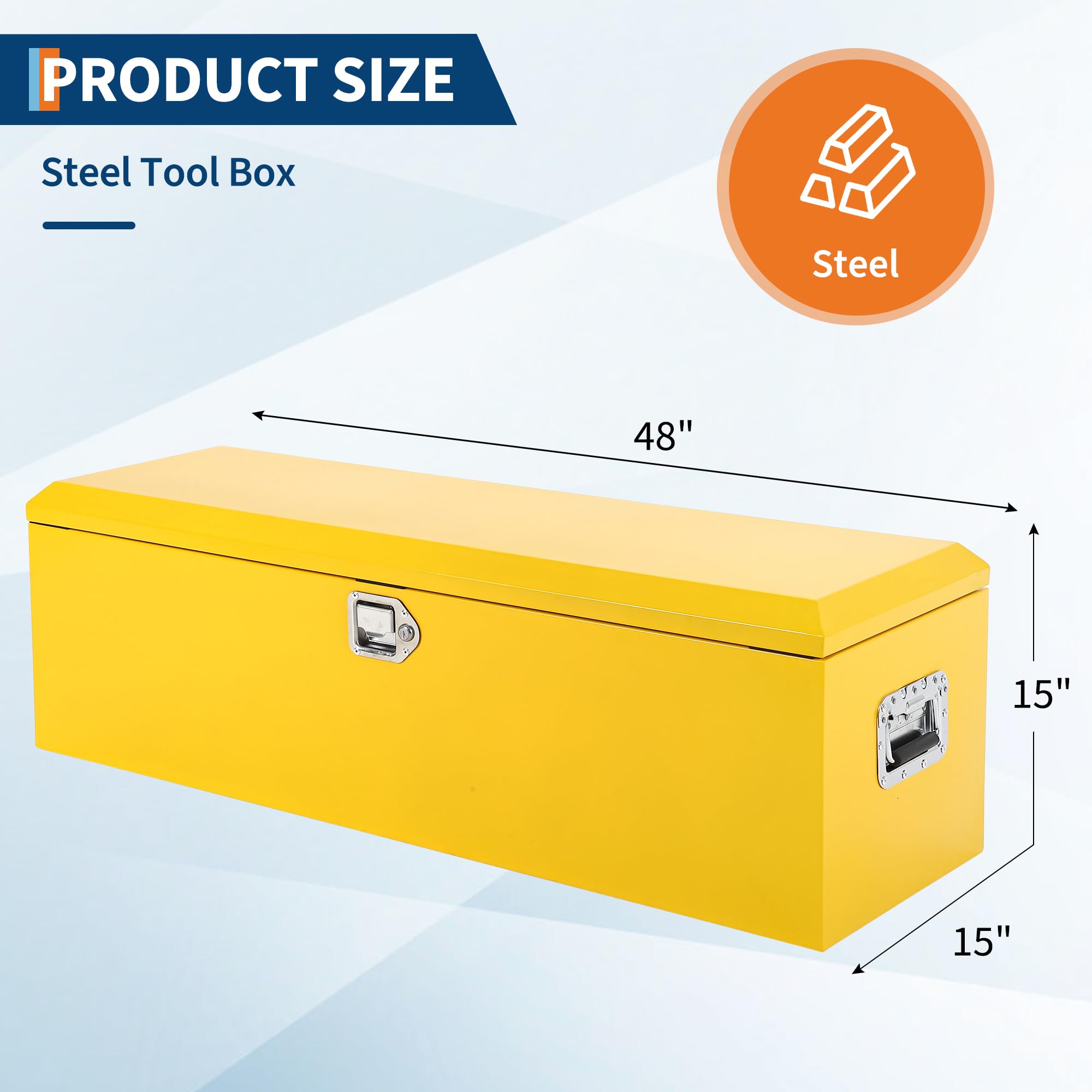 Garvee 48 Inch Steel Truck Bed Tool Box - Diamond Plate Design with Side Handles and Locking Keys, Compact Storage for Pickup Trucks, RVs, and Trailers, Yellow